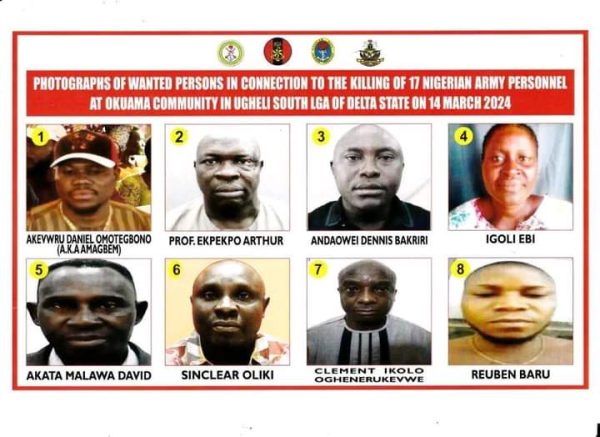 Okuama killing: Defence Headquarters releases names of 8 suspects